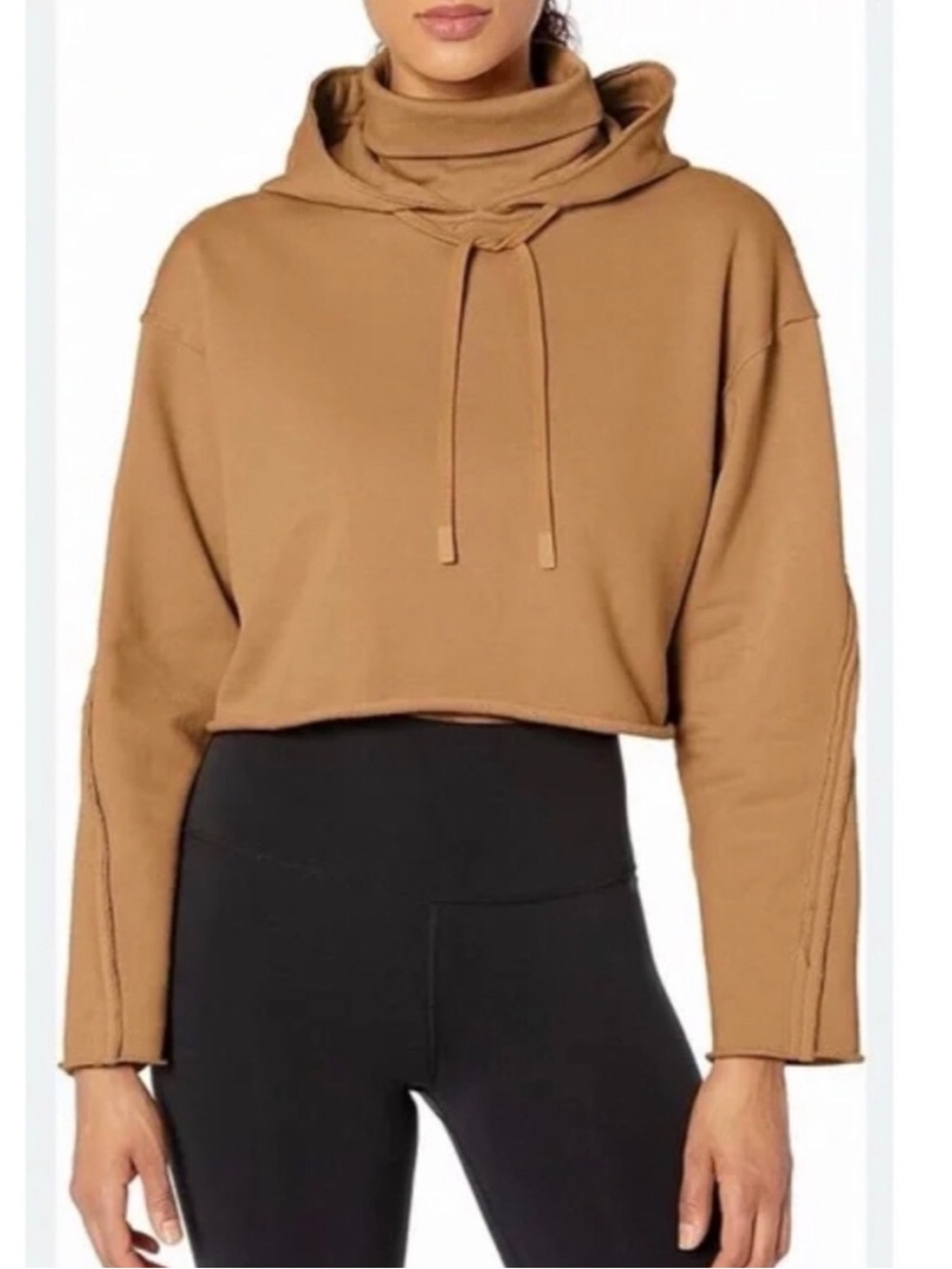 ALO Yoga Cropped Funnel-Neck Hoodie — Tan
